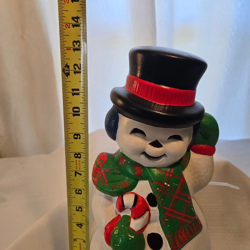 Vintage Christmas Snowman  Ceramic Tabletop Light Candy Cane Top Hat 13‎ Inch